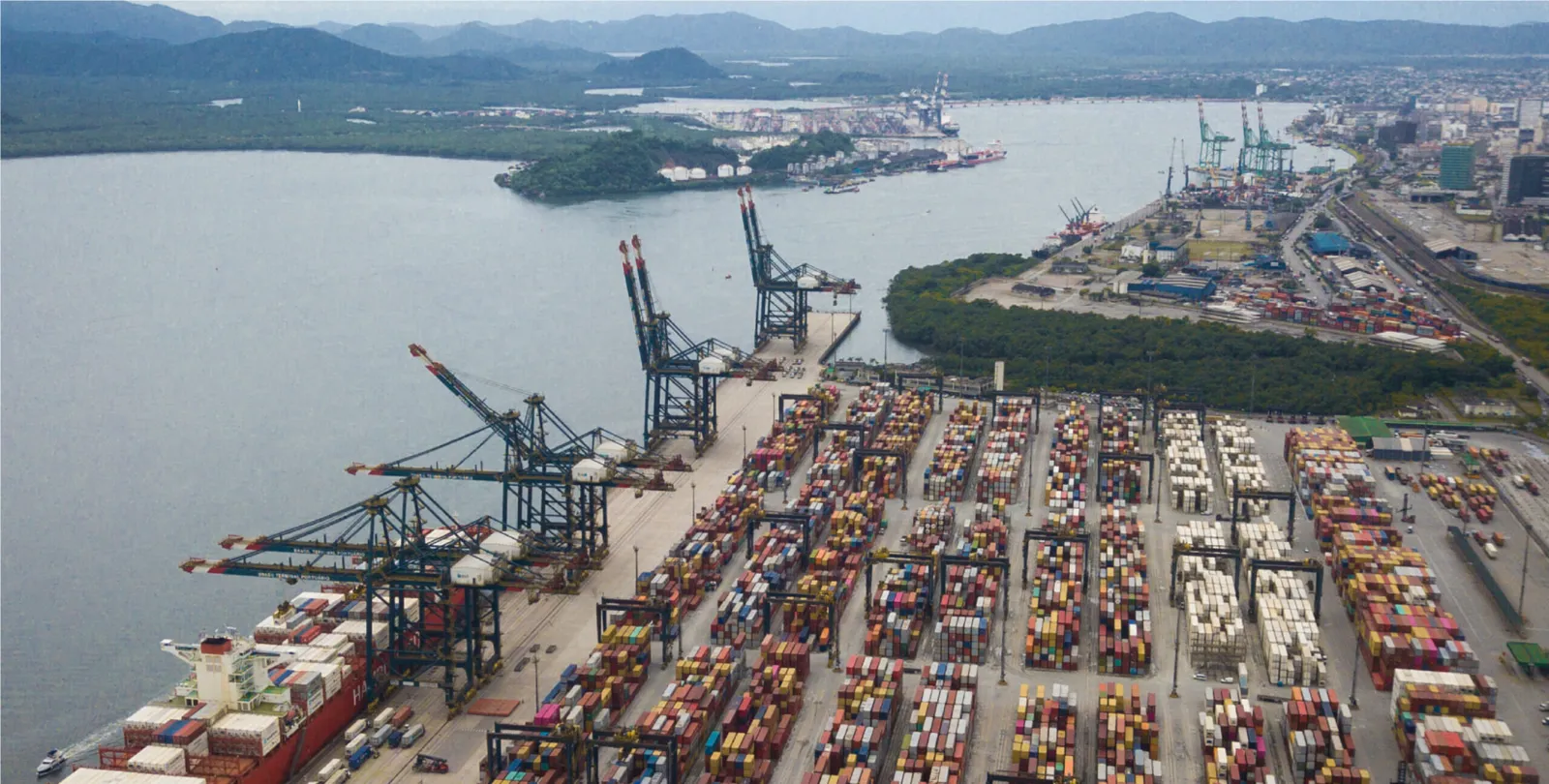 Aerial view of the Port of Santos, on the coast of Sao Paulo state