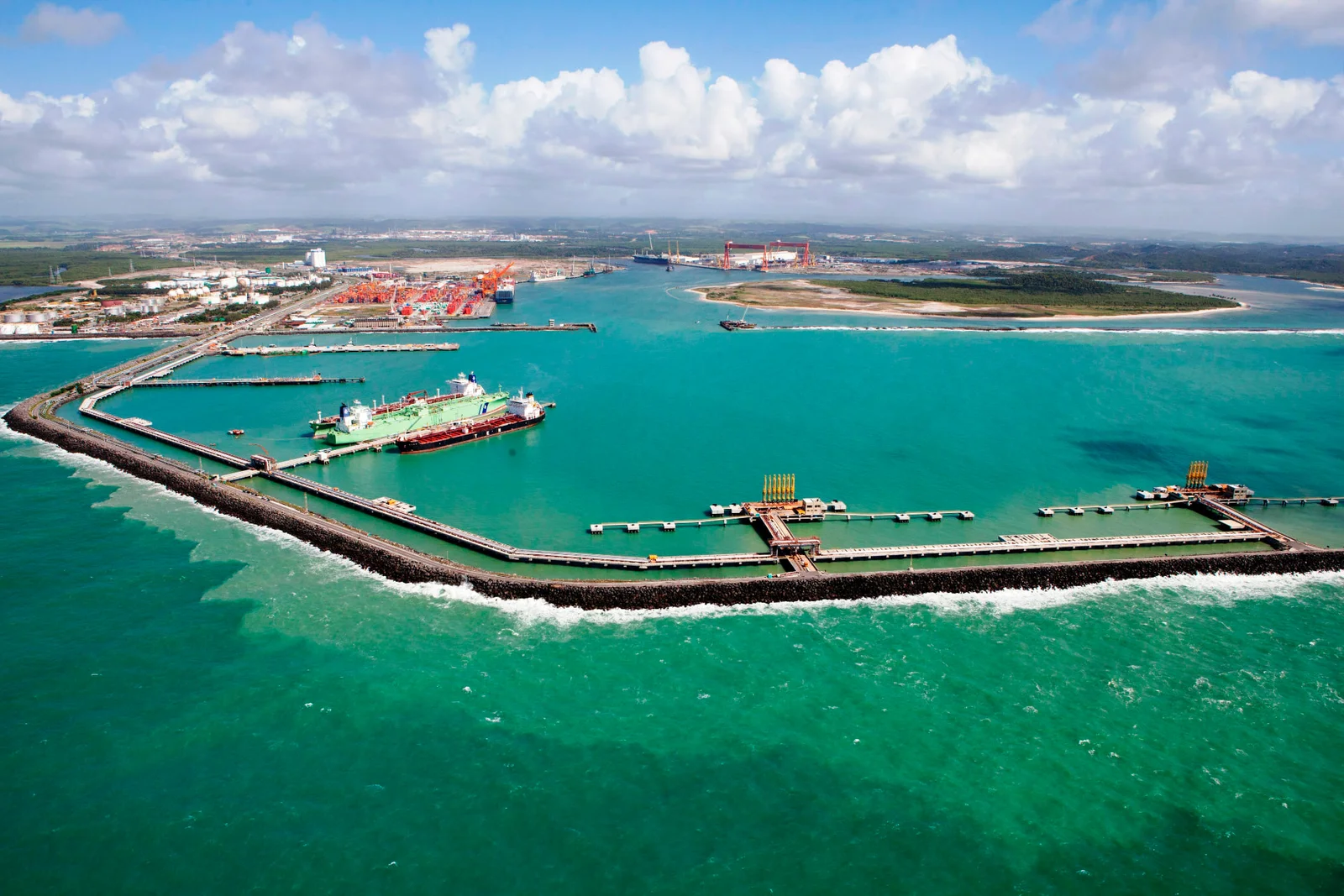Aerial view of the Suape Industrial Port Complex, on the coast of Pernambuco state